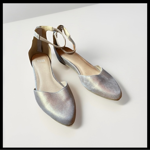 Eileen Fisher Size 11 Ingle shimmering barley ankle strap zip back flats - Picture 1 of 15